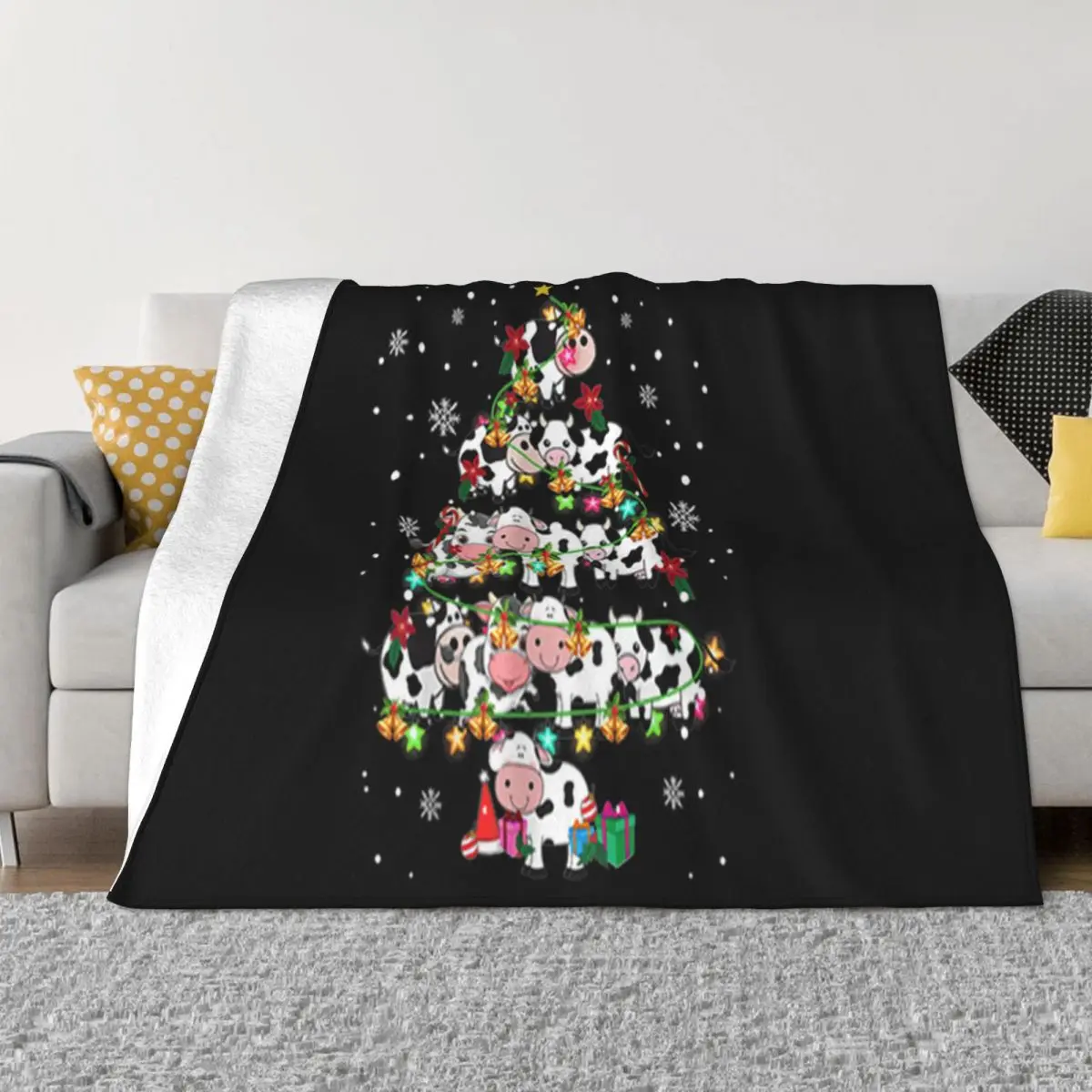 Top Cute Cow Noel Xmas Tree Cool Christmas Cow Gifts Steampunk Rock Funny High Quality Cute Throw Blanket