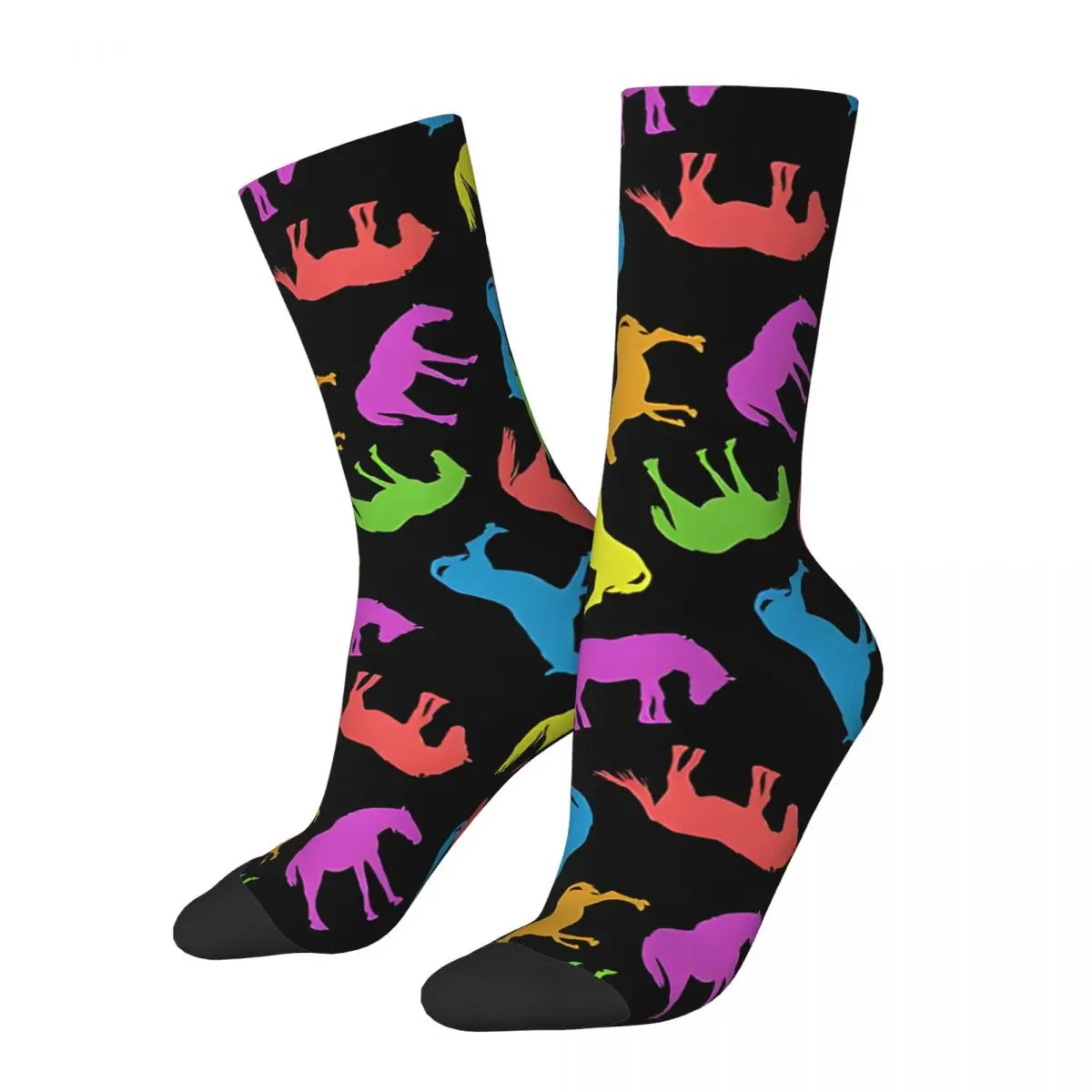 Chaussettes à motif de chevaux de compression Elin pour hommes, Harajuku, sans couture, décontracté, équipage