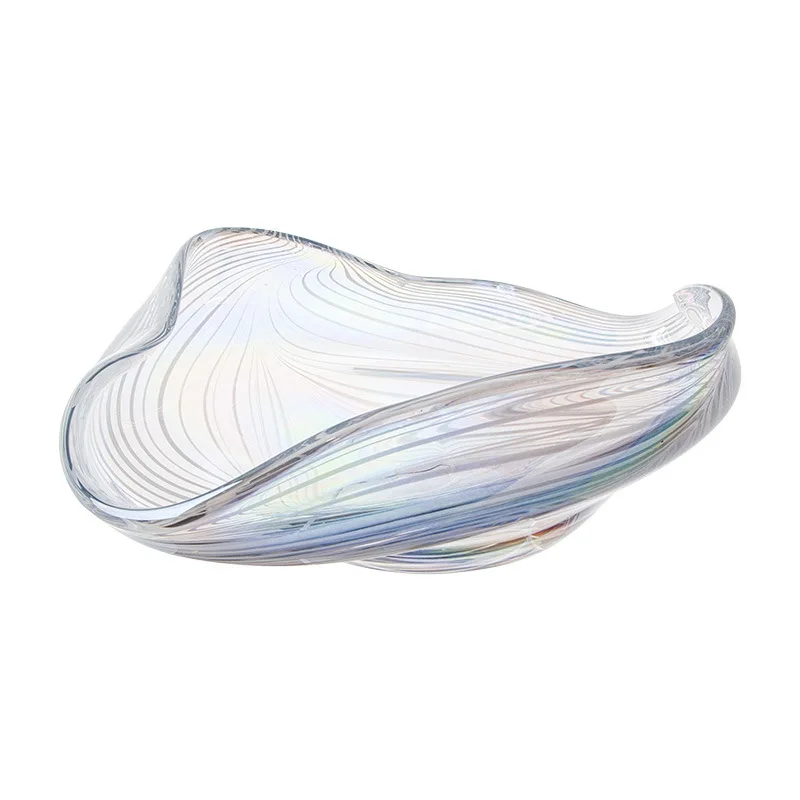Irregularly pleated transparent crystal glazed large fruit plate,