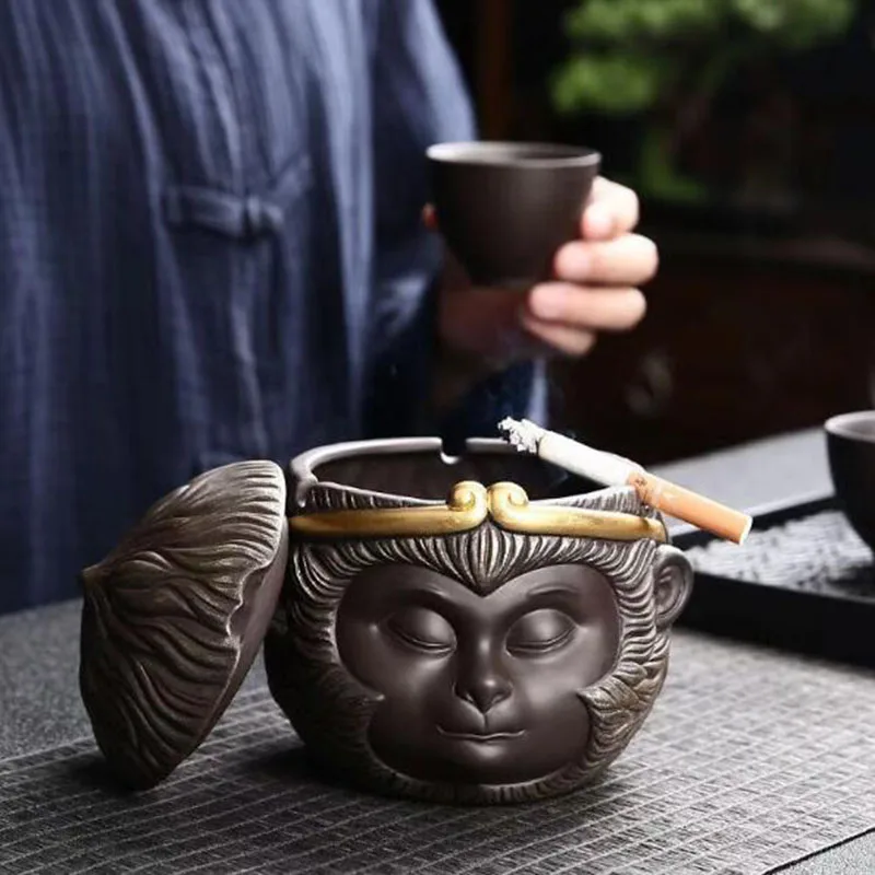 

Фиолетовая глина Wukong пепельница креативный пепельный поднос мундштук ретро украшение для гостиной аксессуары для курения подарки