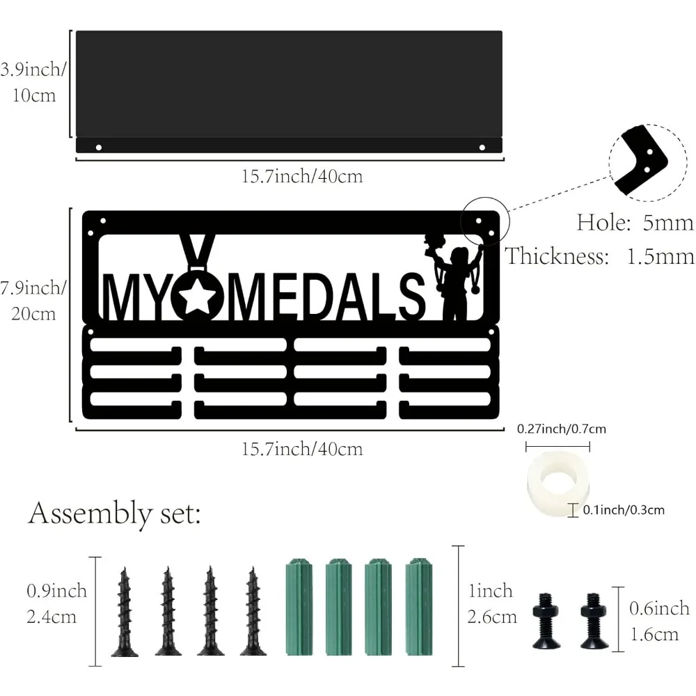 My Medals Medal Holder Medal Hanger Rack Display Wall Mounted Hanging Awards with Trophy Shelf 4 Rows Hold 70+ Medals Gift