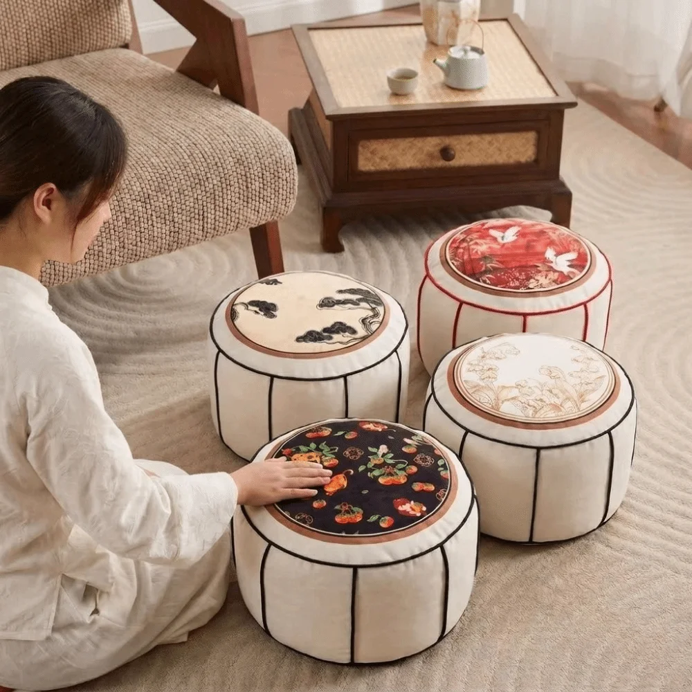 Low Stool Removable Sofa Stool Cover Round Unstuffed Storage Leg Bench Large Capacity New Chinese Style Storage Bag Dining Room