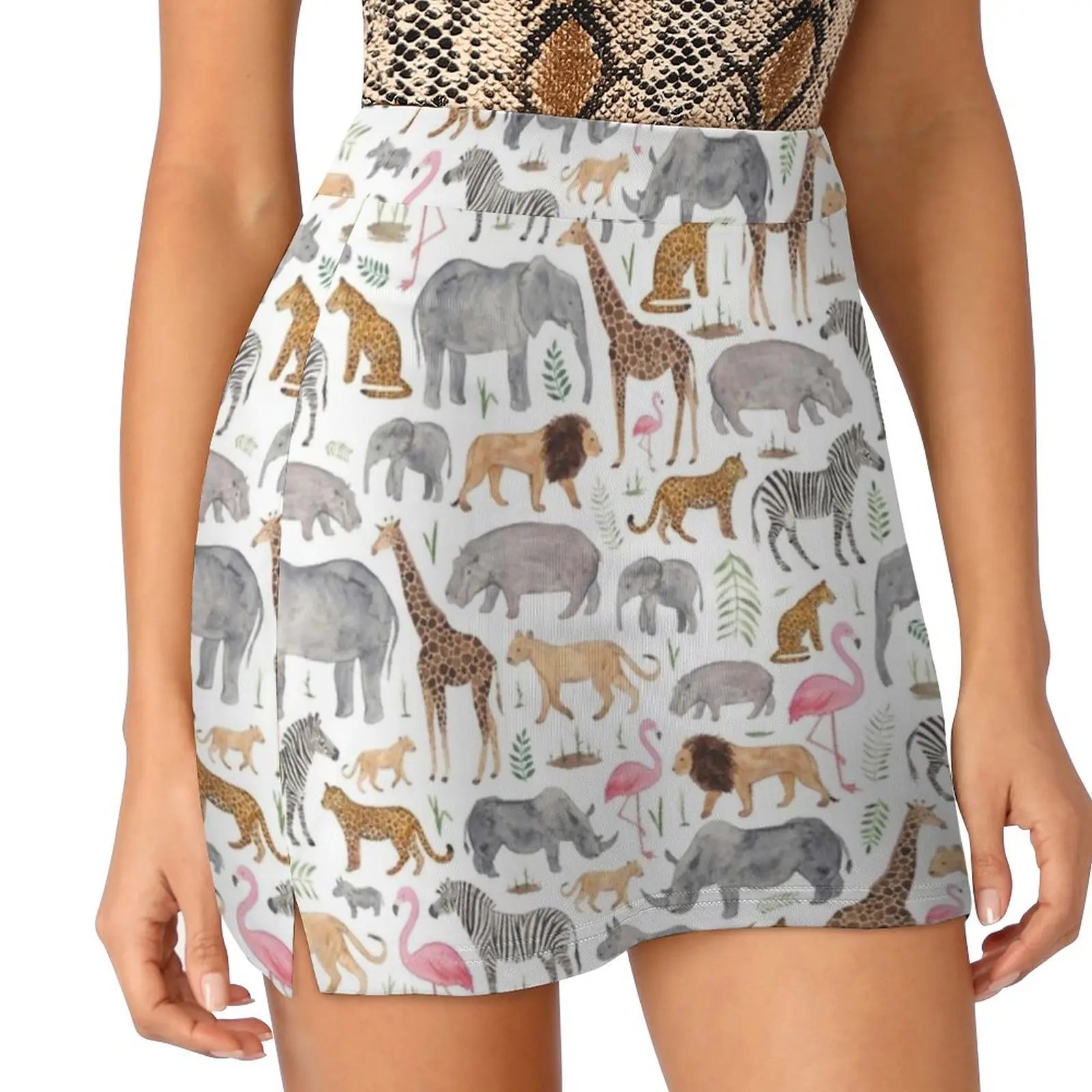 Safari Animals Skirts Woman Fashion 2022 Pant Skirt Mini Skirts Office Short Skirt Giraffe Zebras Rhinos Elephants Flamingos