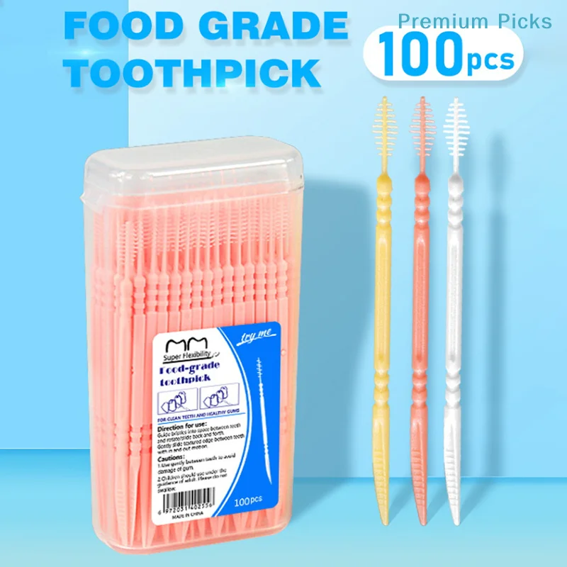 portable100pcs/Box Double Head Dental Floss Interdental Toothpick Brush Brush Teeth Stick Dental Oral Care Toothpicks Floss Pick