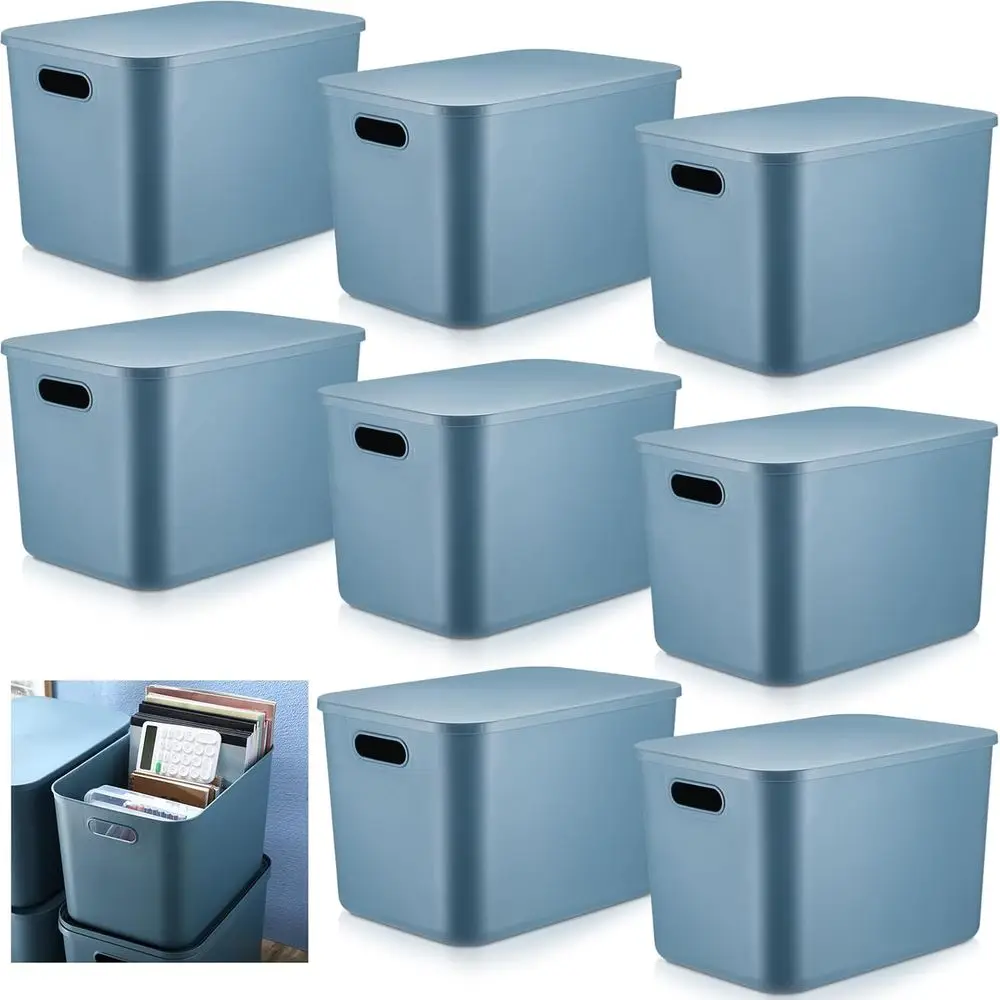 

8 Pieces Colorful Storage Bins with Lid, Plastic Storage Basket Organizing Container Stackable Box with Handle for Shelves Deskt