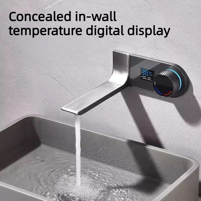 

Элитный латунный черный смеситель для ванной комнаты с LED-подсветкой и цифровым дисплеем, настенный, с двойным управлением холодной и горячей водой