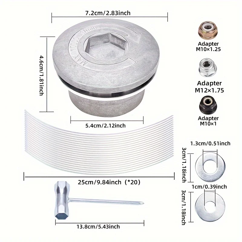 A Piece of Aluminum Alloy Grass Trimmer Head, with 6 Accessories and 20 Steel Wire Trimmer Heads, Steel Wire Trimmer Line, Suitable for Universal Lawn Mowers, Gardening Tools