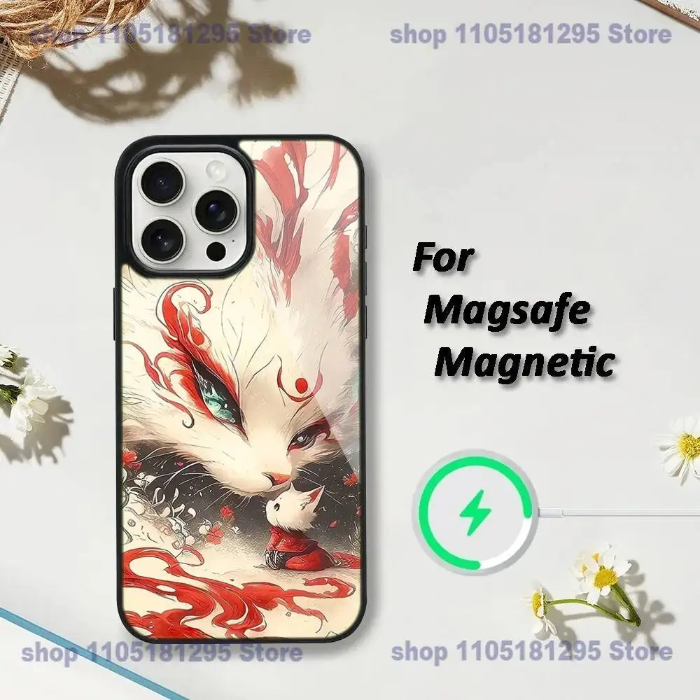 حافظة هاتف كارتون فوكس آيفون 17,16,15,14,13,12,11,Plus,Pro,Max,Mini Magsafe شحن لاسلكي مغناطيسي