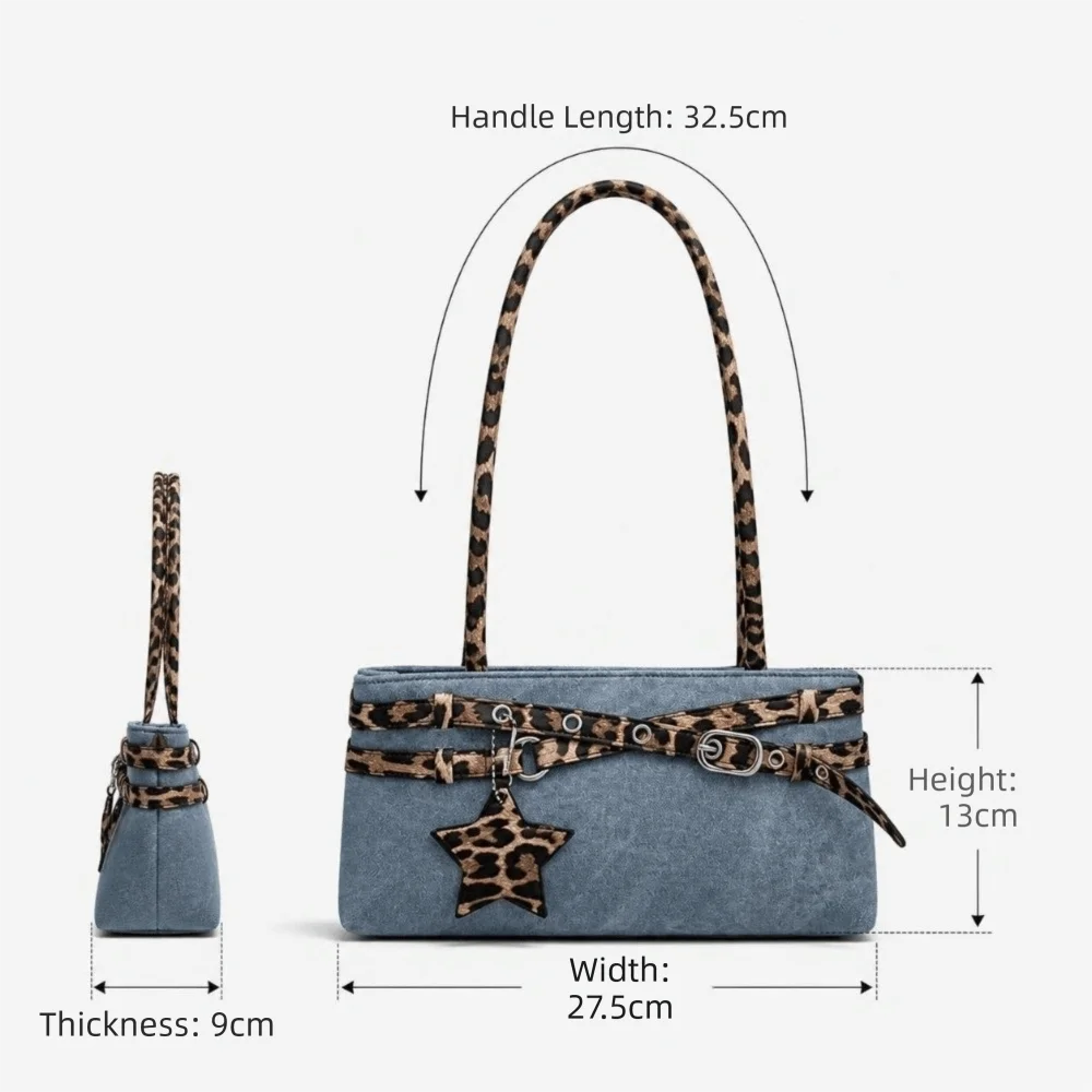 New Y2K Shoulder Bag Leopard Print Adjustable Strap Underarm Bag Star Pendant Women Handbag view 6