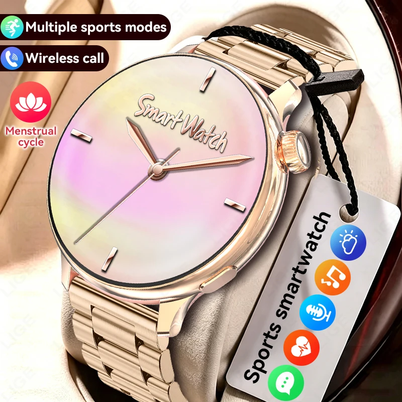 

LIGE 2026 Luxury Smart Watch For Women Gift 1.27”HD Screen Sports Fitness Watches Bluetooth Call Female Health Smartwatch Ladies