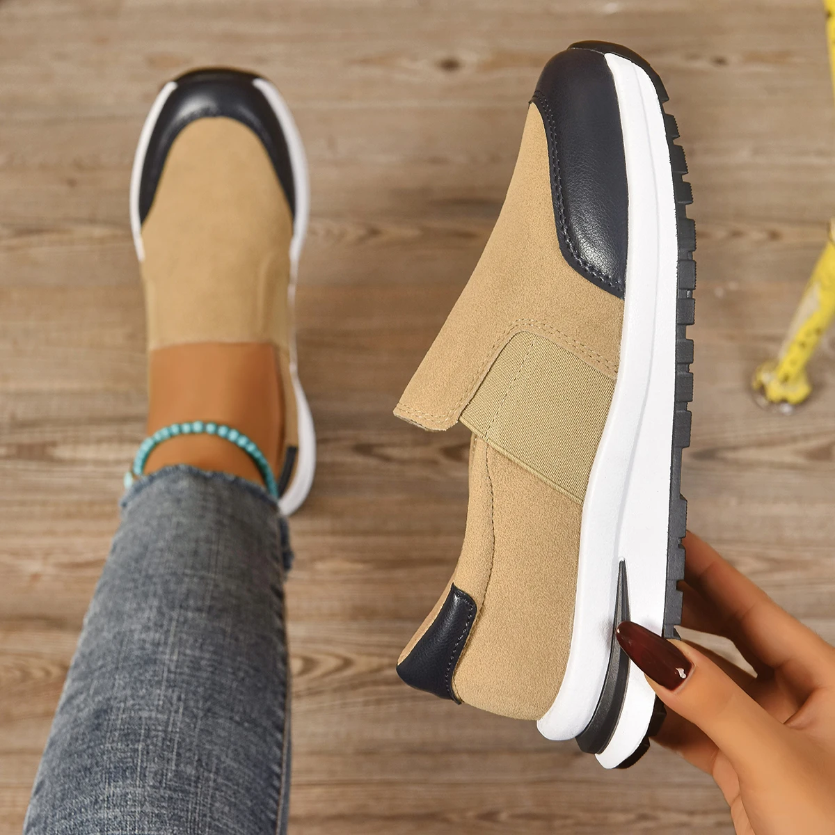 السيدات أحذية مفلكنة الربيع والخريف الترفيه سميكة سوليد جولة الرأس بلون الفم الضحلة أحذية رياضية حجم كبير #5