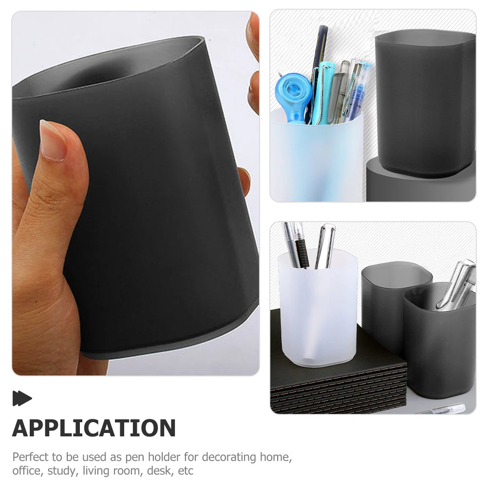 

2 Pcs Pencil Storage Box Desk Accessories Cups Makeup Brush Labels Black Plastic Travel