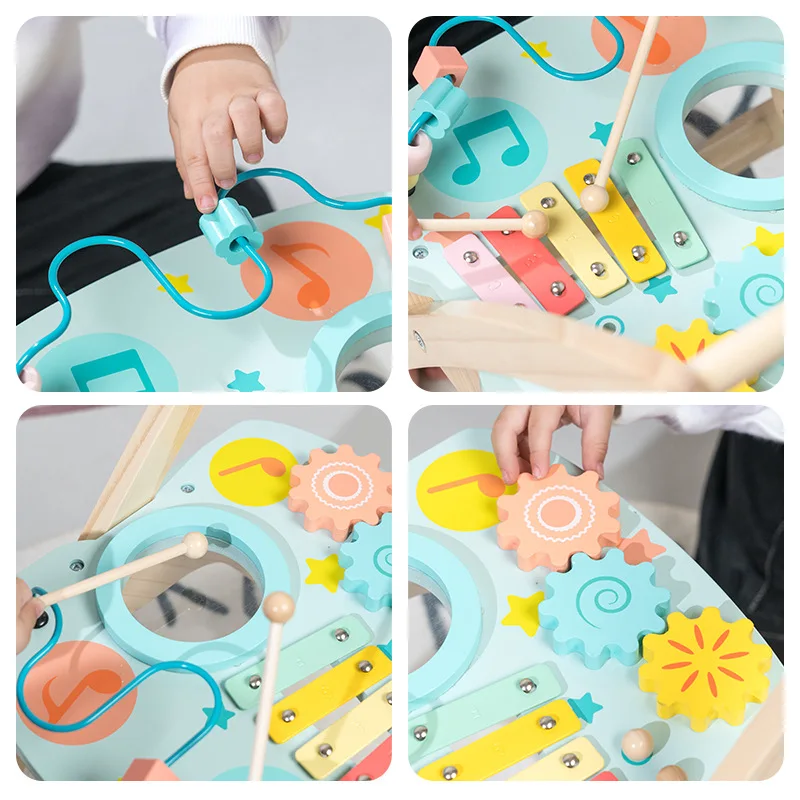 Giocattoli per bambini Girello in legno Educazione Montessori Carrello da tavolo occupato Giocattolo sensoriale Giocattoli matematici Giochi creativi Set di blocchi di costruzione