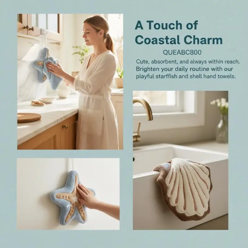 1 Pcs Cute Starfish Shape Super Water-Absorbing Soft Hand Towel For Bathroom Kitchen Washing Hands Cloth Convenient Hanging