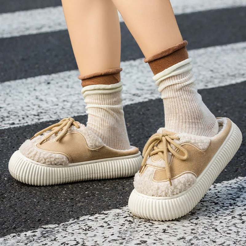الشتاء المرأة نعال قماش سميكة الصوف الدافئة المنزل أحذية قطنية في الهواء الطلق سميكة سوليد الثلوج الأحذية منصة النعال داخلي #2