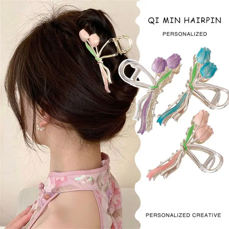 Elegant Tulip Hairpin Back Head Sweet Word Scratch Hairpin Feeling Frog Button Shark Clip Headdress Hair Clips Styling Tools