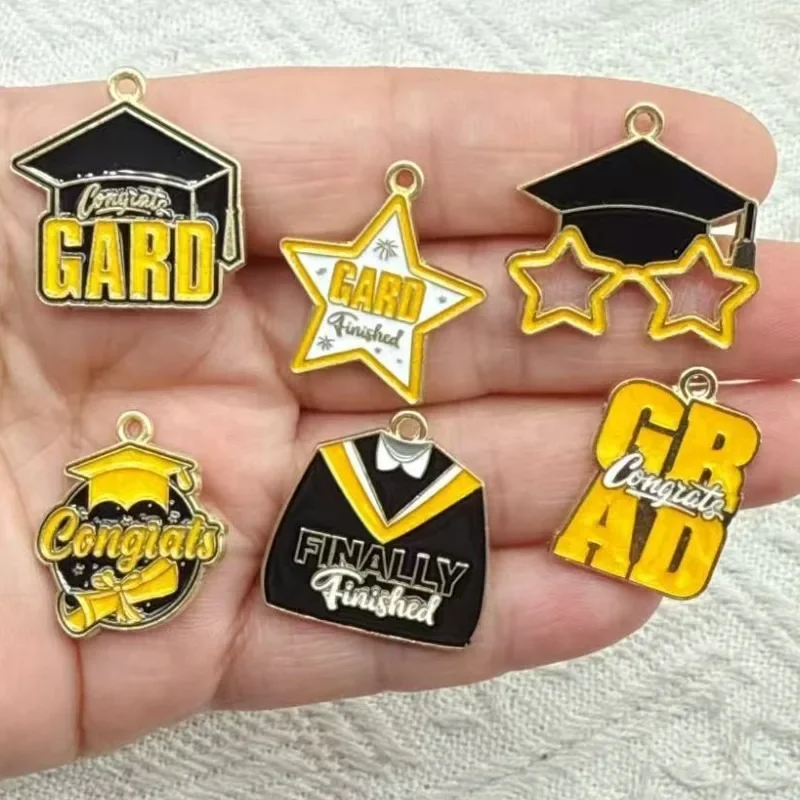 6Pcs Alloy Bachelor Hat Charms Graduation Theme DIY Ornaments Fit for Necklace Earrings Keychain Decor