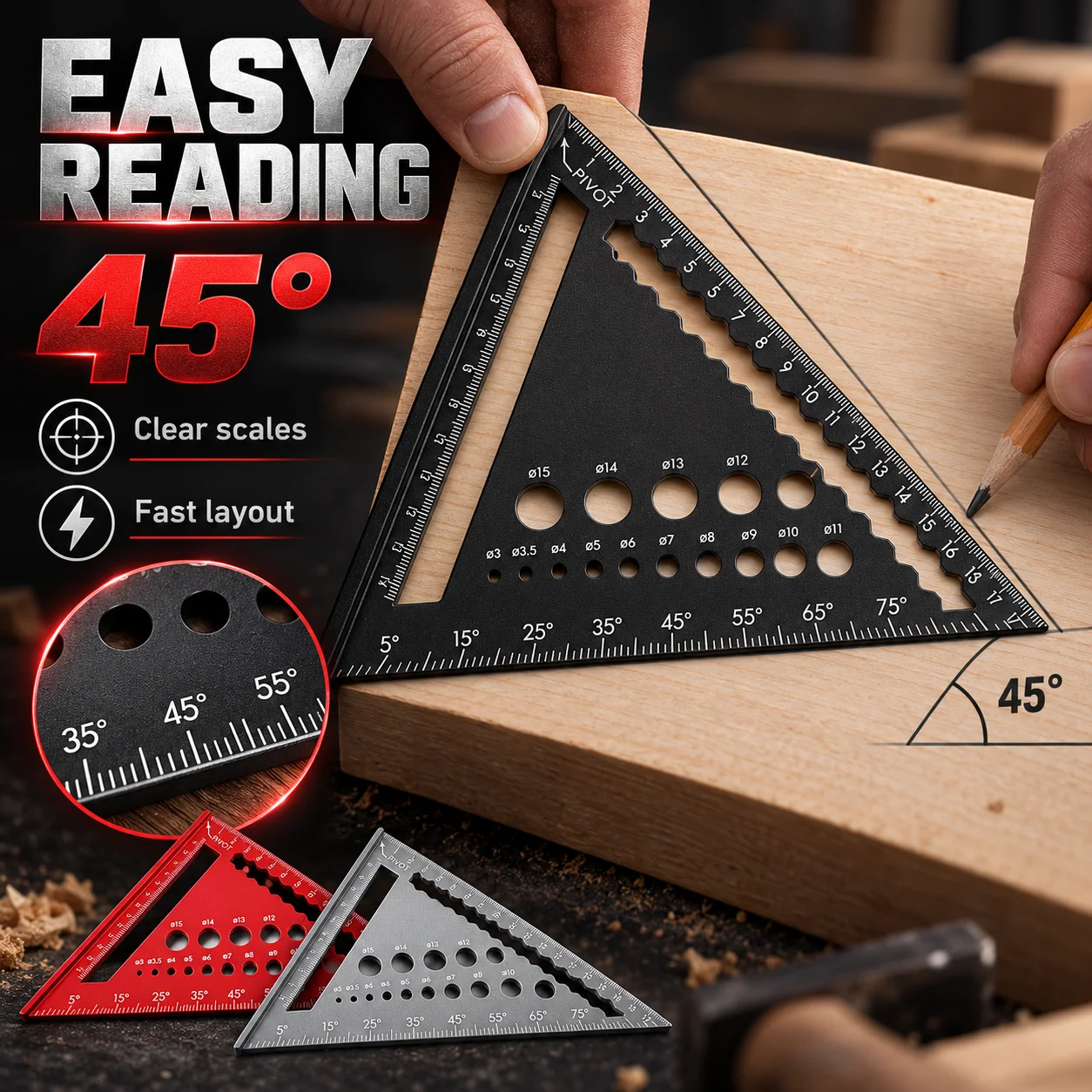 ZhonNa Aluminum Alloy Triangle Ruler 45 Degree Tire Wheel Alignment Positioning Measuring Tool Instrument Parts Accessories Kits