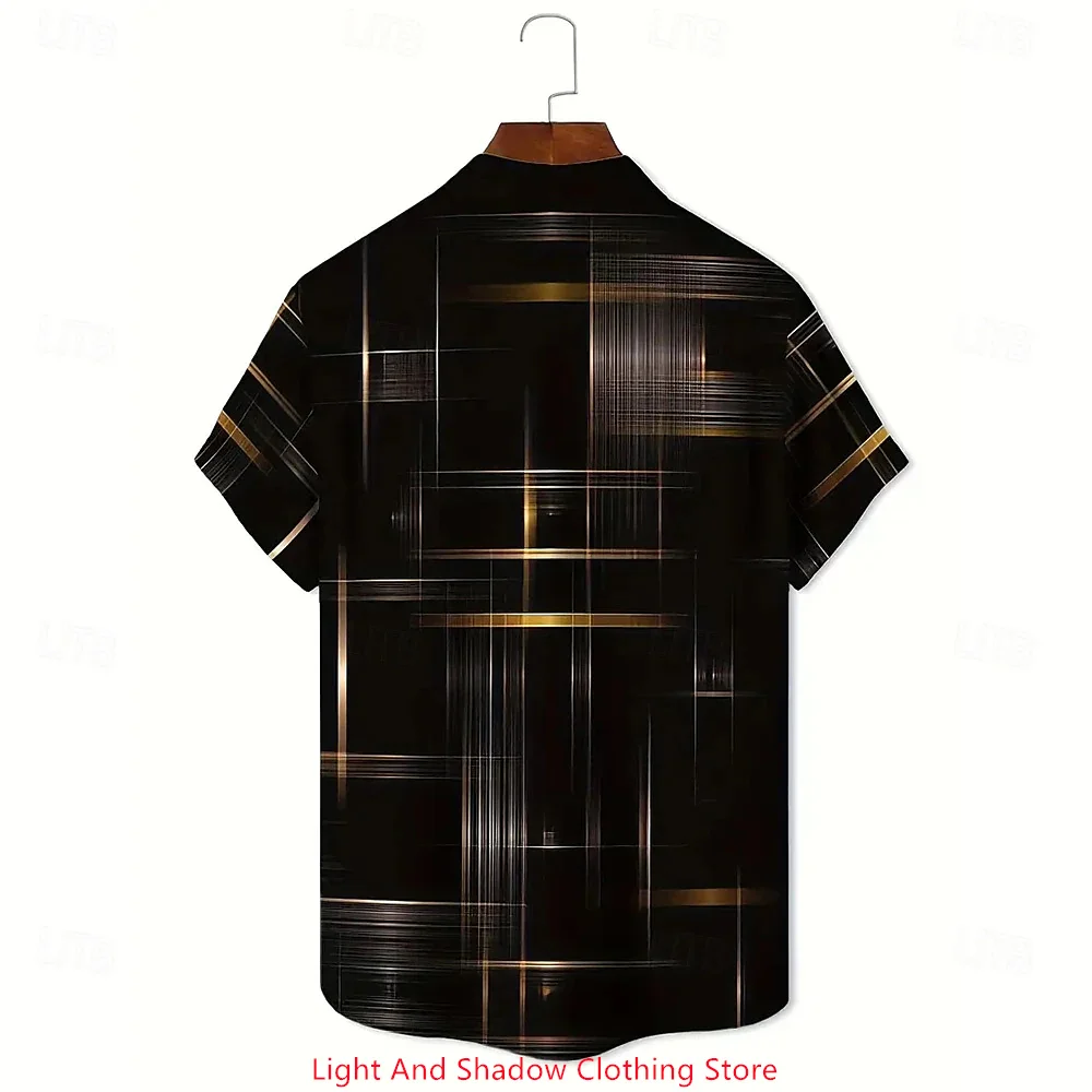 New Men's Shirt 3D Line Printed Pattern Shirt Short Sleeved Lapel Button Comfortable Shirt Summer Casual Vacation Men's Top