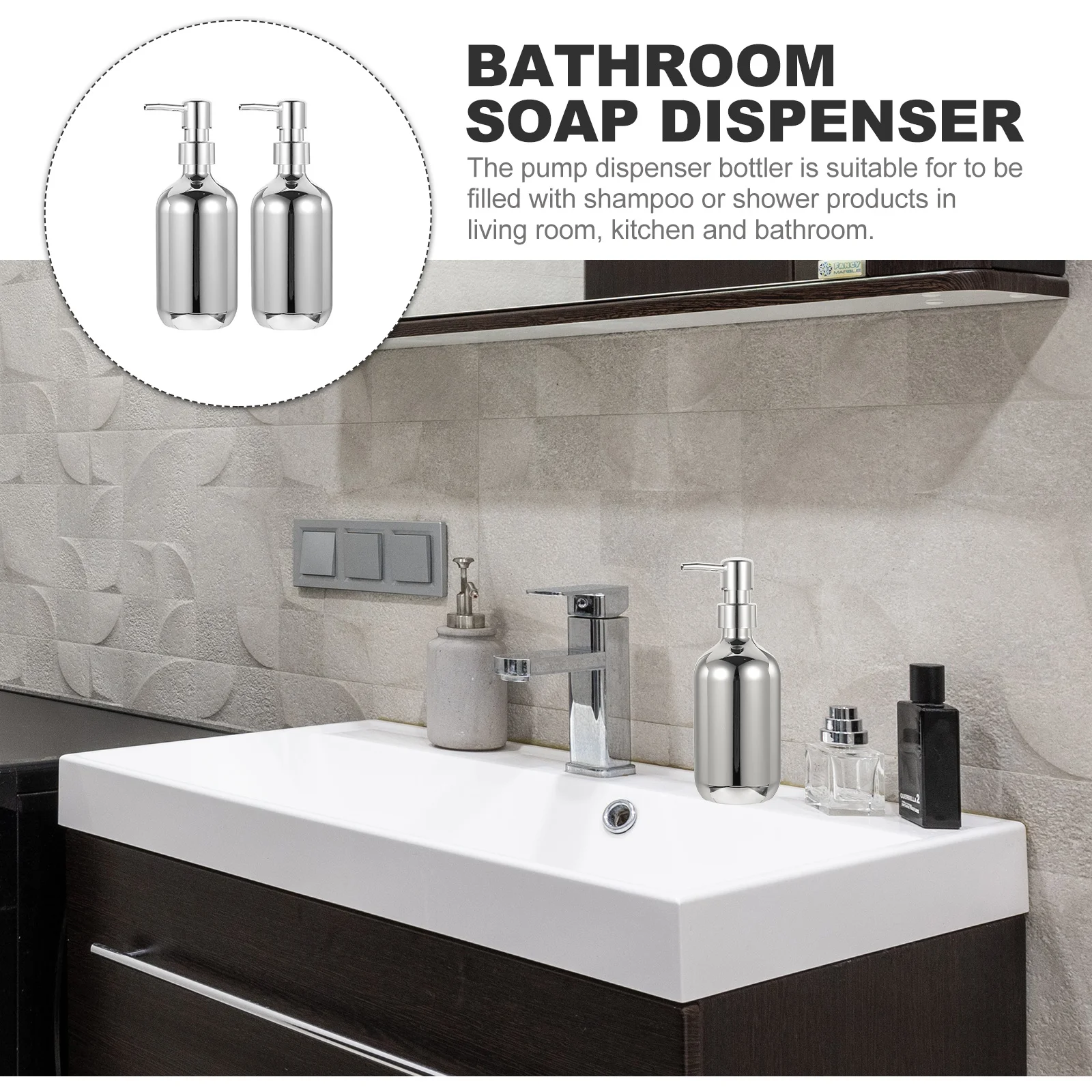 

2Pcs Pump Dispenser Bottles Refillable Press Type Soap Bottle for Shampoo Shower Gel Lotion Bathroom Kitchen Travel