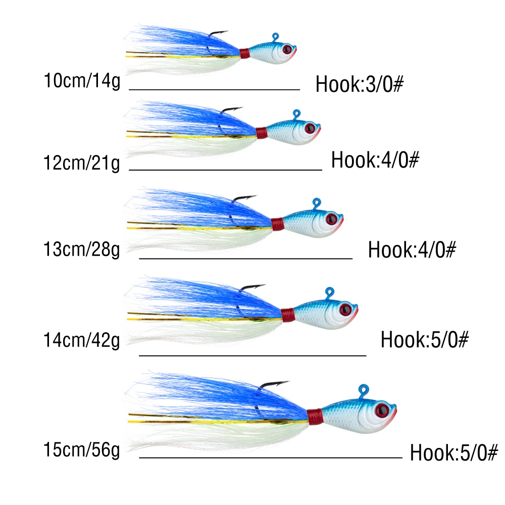 5Pcs Jig Kopf Bucktail Haken 14g/21g/28g/42g/56g künstliche Casting Köder Metall Angeln Jig Köder 3D Auge Swimbait mit Haken – Detail 6