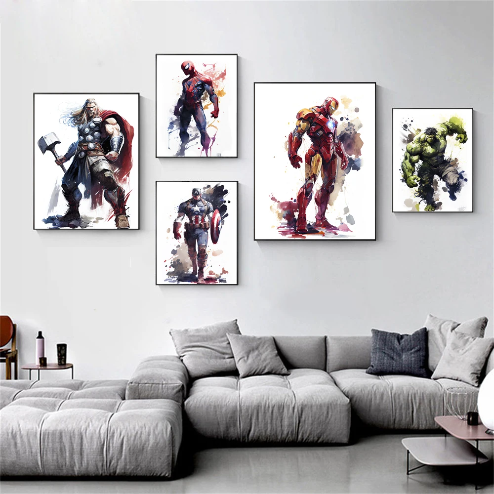 

MINISO Superhero Iron Man Watercolor Art Print Iron Man Canvas Painting Superhero Wall Art Poster For Boy Room Nursery Decor