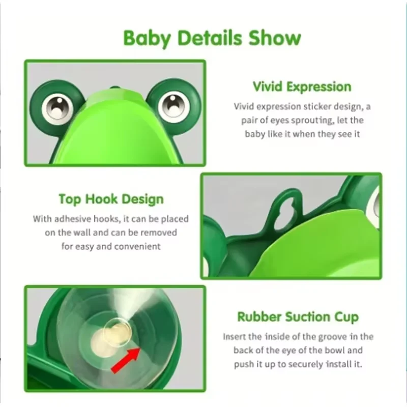 Cute Frog Training Urinal Boys Wall-mounted Urinal Frog Shape Boys Vertical Urinal Potty Boys Stand Vertical Pee Urinal Trainer