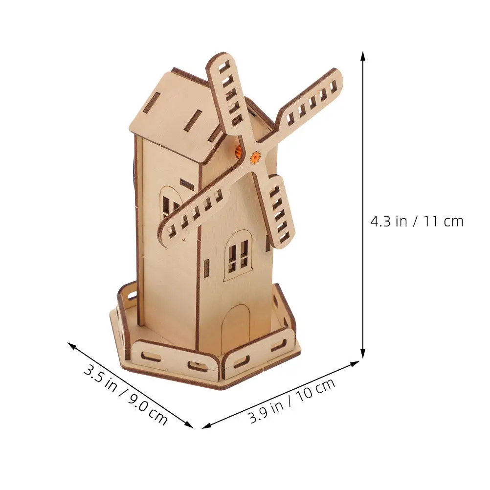 Kit de bricolage scientifique éducatif 3 pièces : Moulin à vent solaire, construction de maison en bois, assemblage facile, expérience scientifique