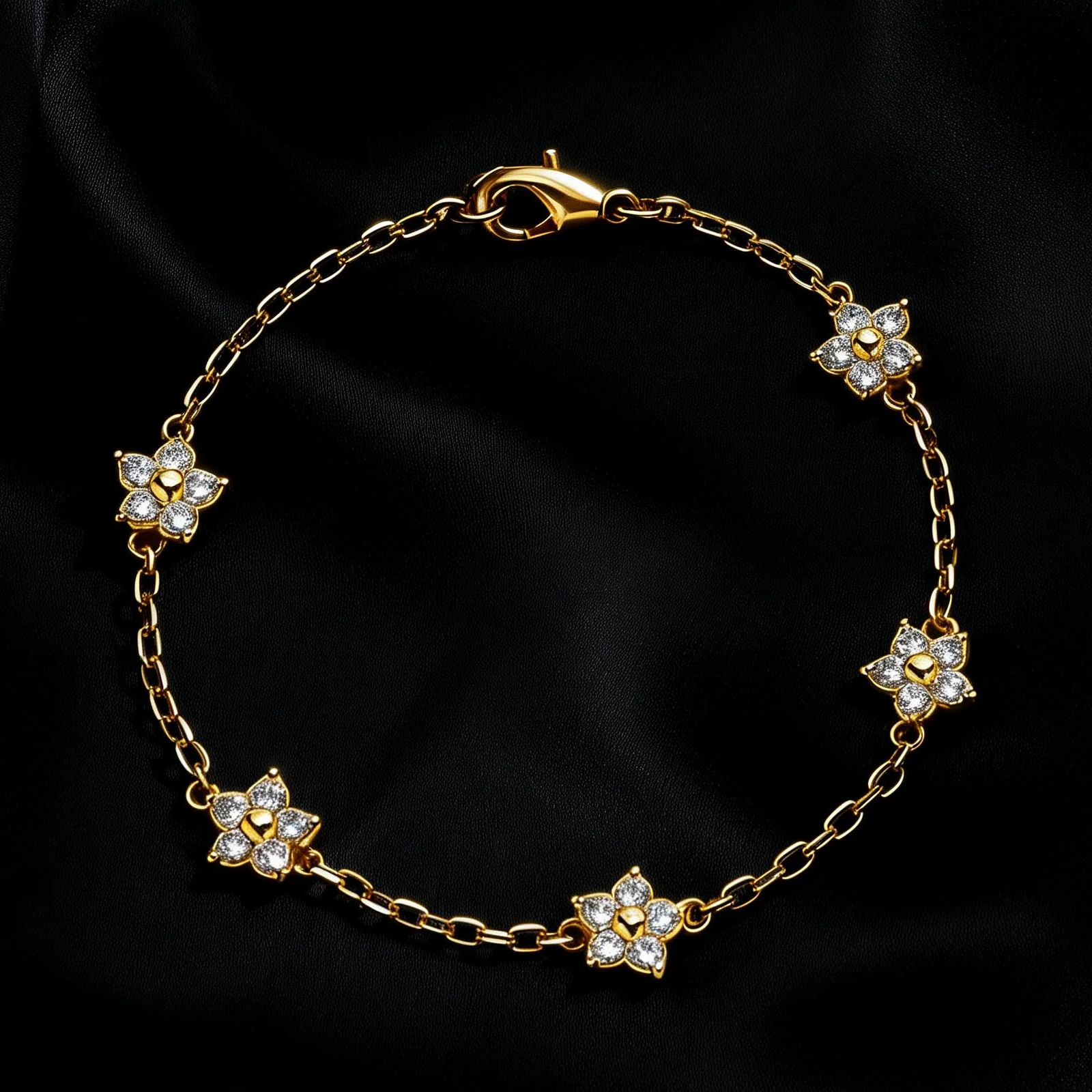 

14K Gold Plated Flower Women Bracelet, Cubic Zirconia Lucky Flowers Steel Alloy Max. Adjustable 20cm Dating Daily Commute Gift