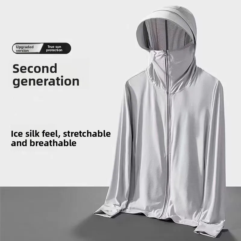 

Женская тонкая солнцезащитная одежда из ледяного шелка: сетчатая быстросохнущая куртка с капюшоном для езды на велосипеде, стильная, с длинными рукавами