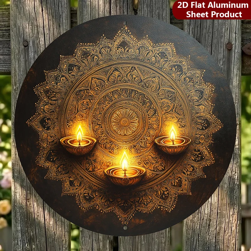 CIFBUY Retro Happy Diwali Mandala Oil Lamp Aluminum Wall Art Waterproof Wearproof Home Porch Yard Room Decor Gift