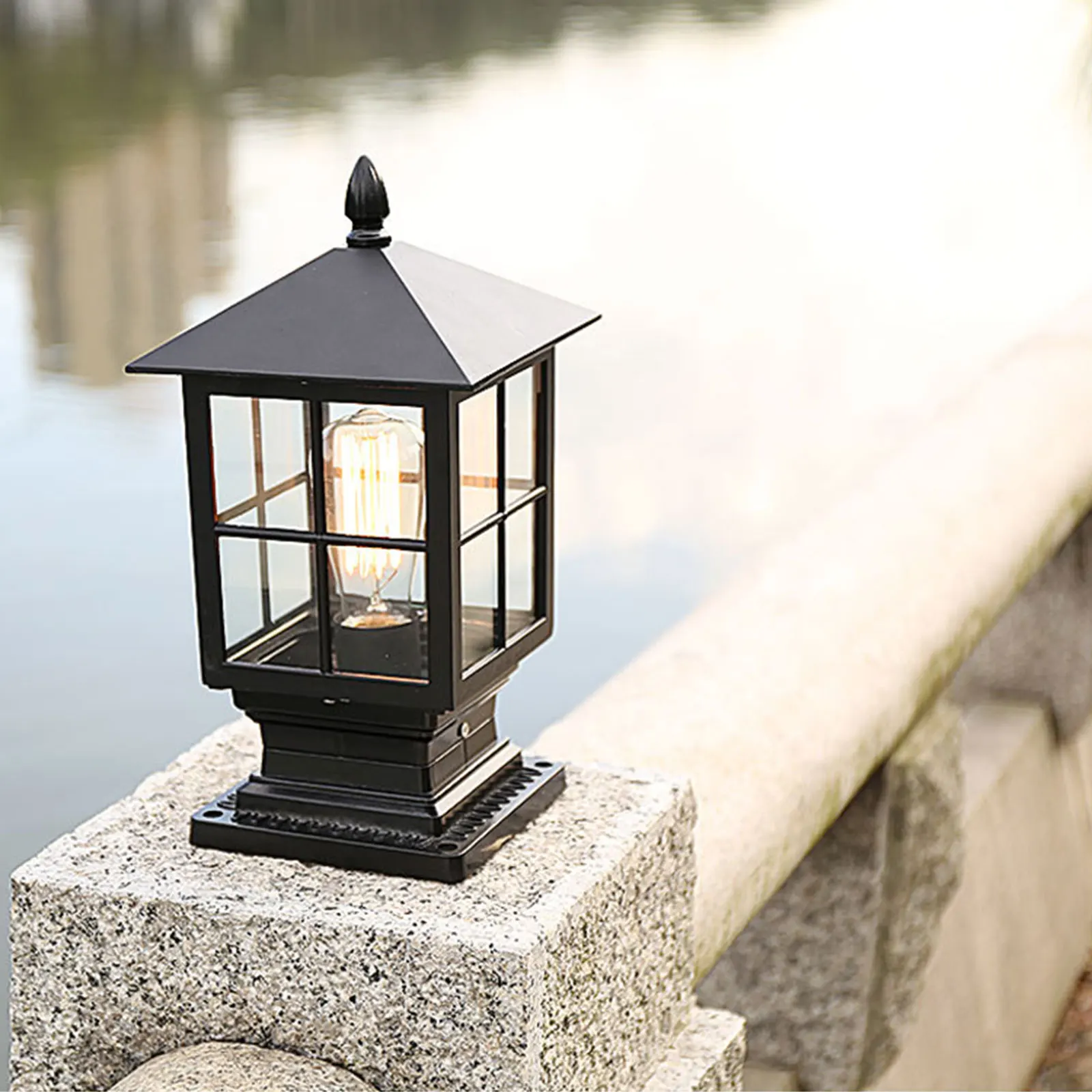 Outdoor Post Lights, IP54 Waterproof, Die-Casting Aluminum, Glass Construction, Vintage Pavilion Style, Ambient Light for