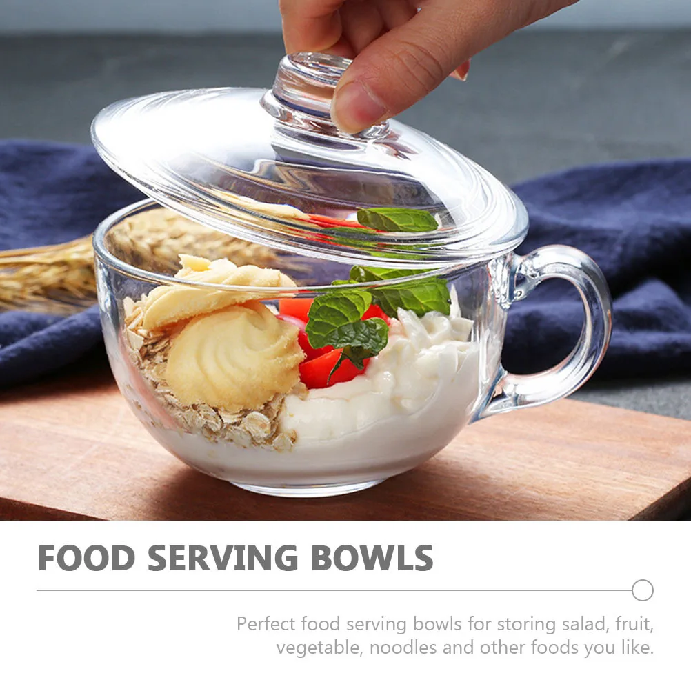 

Premium Glass Salad Bowl with Handle Non-Toxic Food Grade Bowl for Fruit Vegetable Noodles Storage in Kitchen Dining