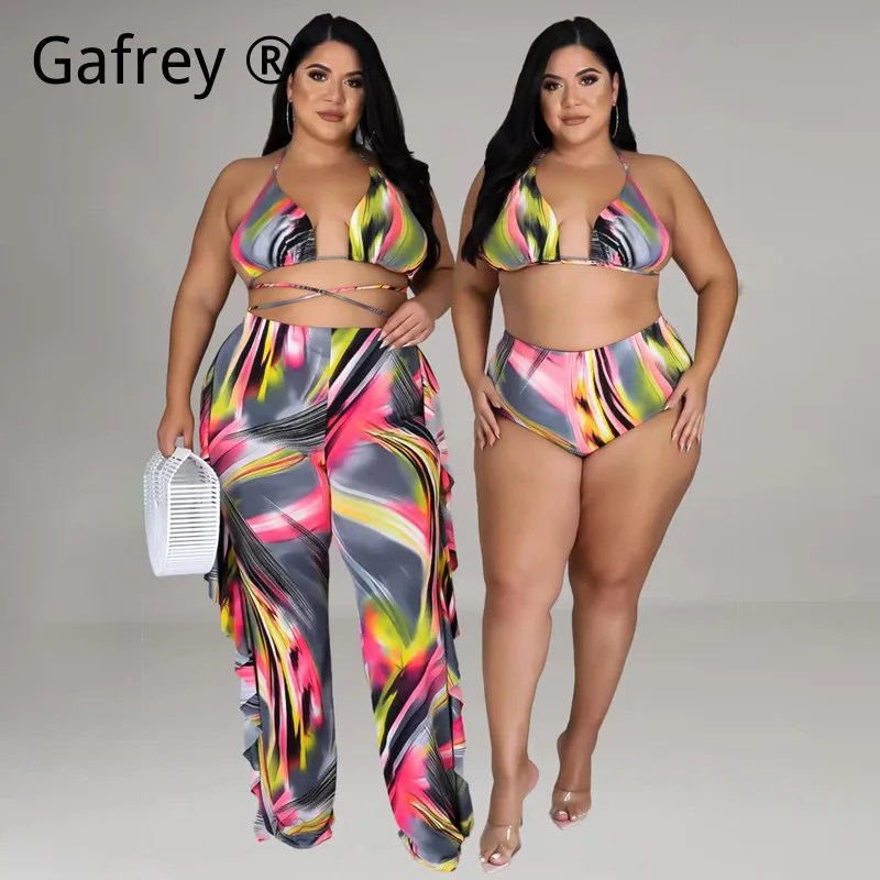 Women Plus Size 3 Piece Swimsuit Set 2026 Sexy Long Pants Bikini With Cover Up High Waist Swimwear Summer Beach Bathing Suit view 2