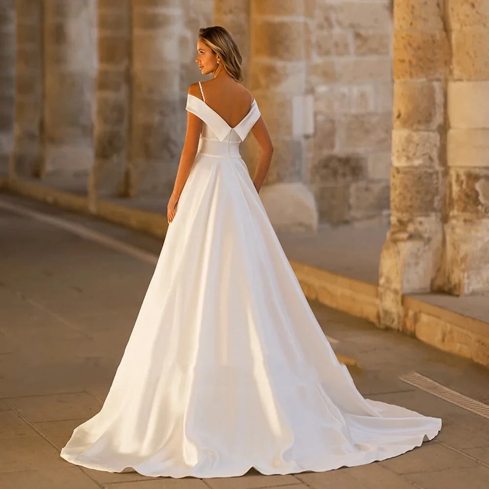 Charming Strapless Wedding Dresses Sleeve Ivory Chiffon Bridal Gowns Court Train Vestido De Novia Exquisite New Robe De Summer