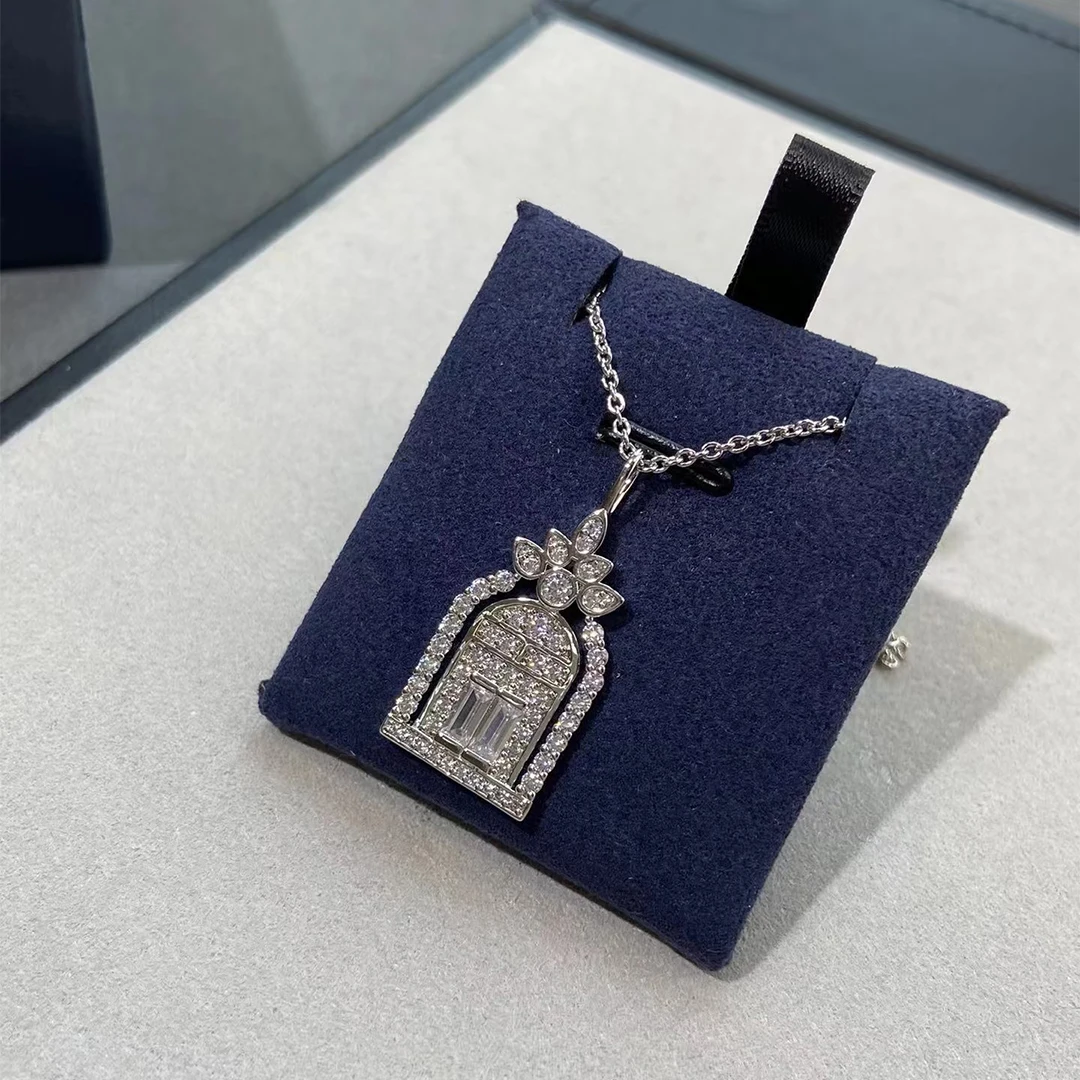 بوتيك مجوهرات 925 الفضة النقية الزركون المرأة الماس قلادة. الساطع القلعة قلادة قلادة. هدية مجوهرات المهرجان #3