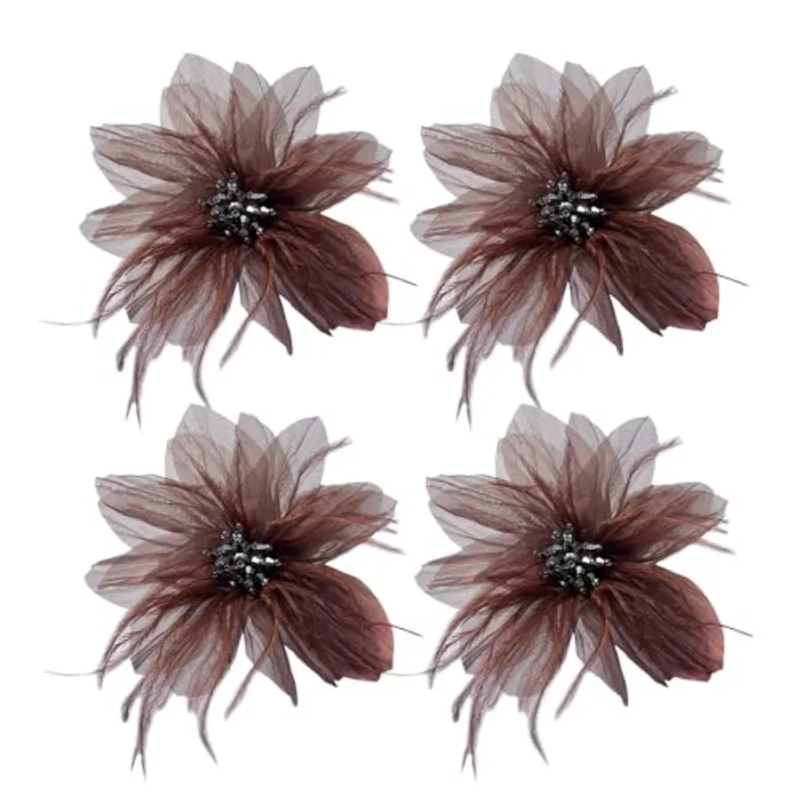 

Women's Brooches 4pcs Organza Flower Feather Hair Clip Dancer Pin up Mexican Hair Flowers Clips Hairpin Brooch Tea Party Hats H