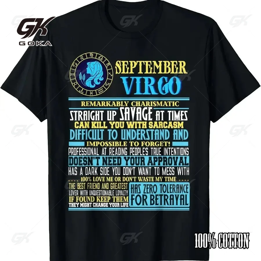 September Virgo Zodiac Traits Funny Sarcastic Graphic T-Shirt Casual Cotton Short Sleeve Tops Hipster Unisex clothes Comfortable