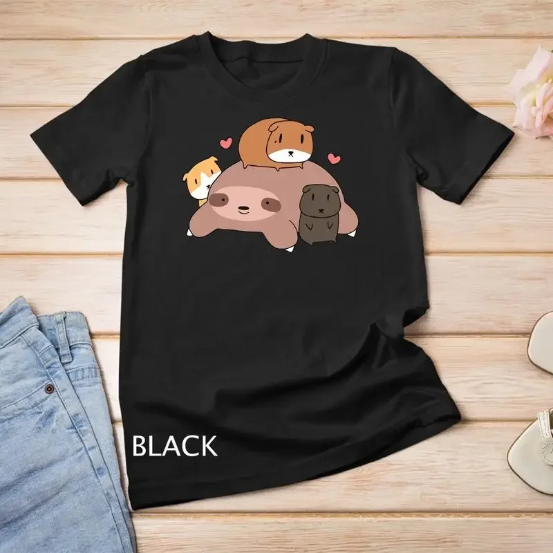 Cute Sleeping Sloth Loves Guinea Pigs for pet lovers plush Unisex T shirt