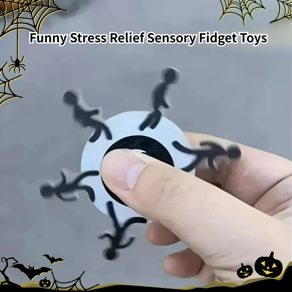Fidget-Spinner-Spielzeug, sensorisches Stressabbau-Spielzeug für Kinder und Erwachsene, Fidget-Spielzeug – drehende bewegliche Figur mit schwarzen Silhouetten