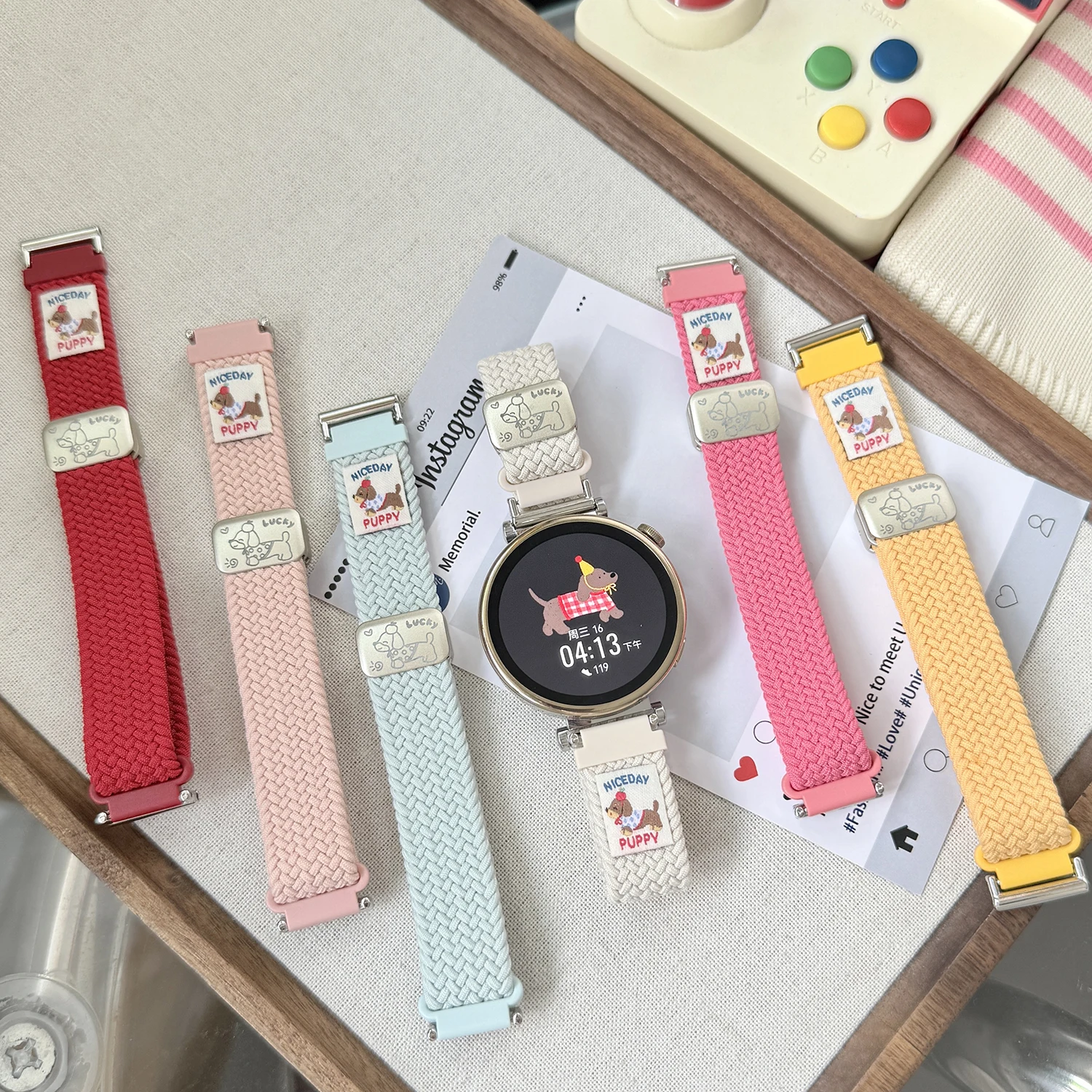 Nylon woven small dog pattern magnetic strap for Samsung Galaxy 7/6/5/4/3 women's strap for universal 18 20 22mm strap