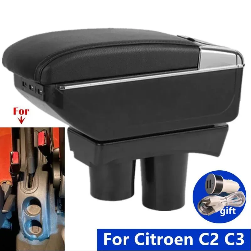 For Citroen C2 Armrest Box For Citroen C3 C2 Car Armrest Storage Box Cup Holder Interior Dedicated Retrofit Car Accessories