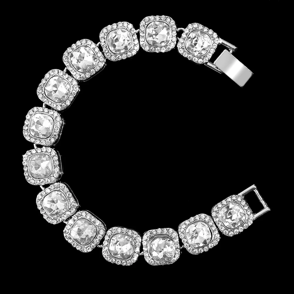 Hip Hop Iced Out Chain Women Men Cuban Bracelet High-Quality Full AAAA+ Rhinestones Miami Cuban Link Chain Bracelets Jewelry