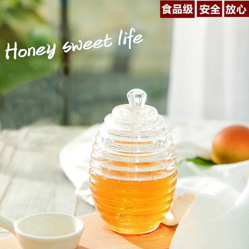 Honey Jar Food Grade Ps Household Creative Transparent Honey Jar PS with Stirring Rod Lid for Store Honey Kitchen Organizer