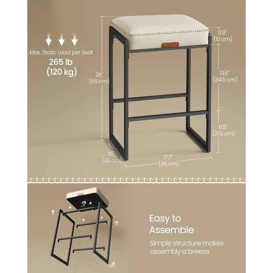 مجموعة من مقعدين بارتفاعين مع جلد صناعي وخياطة بتصميم عصري من منتصف القرن بطول 26 بوصة #2