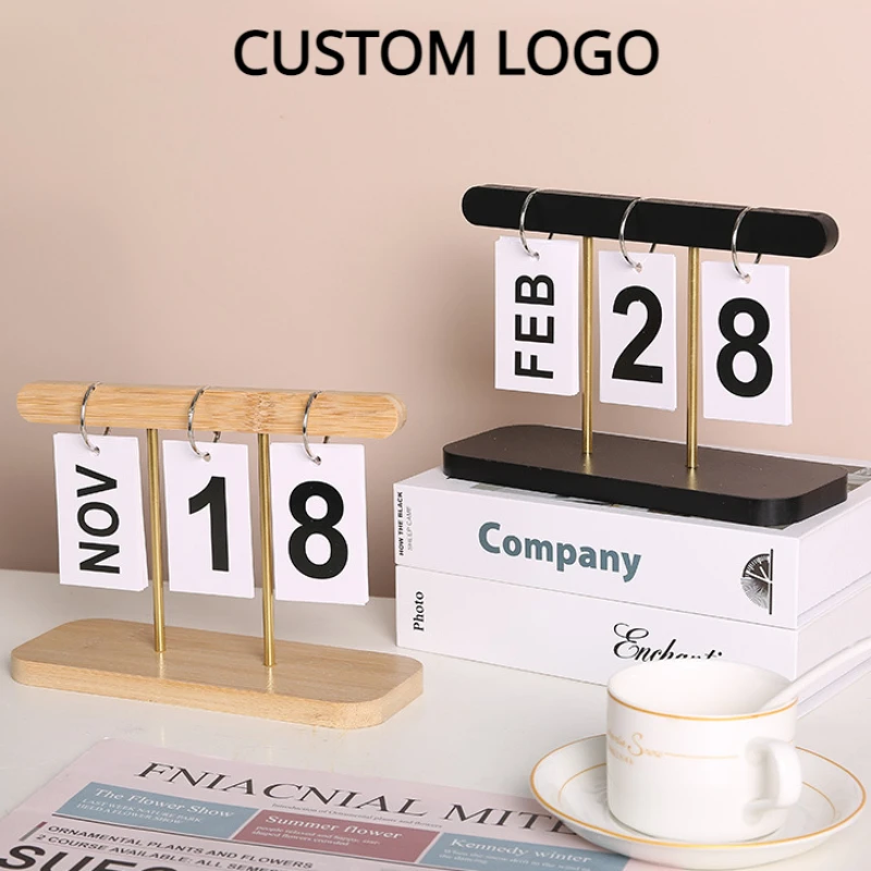 Customized Wooden Calendar with Flipping Pages Laser Engrave Personalized Bedroom Desk Wood Decorations Holiday Gifts