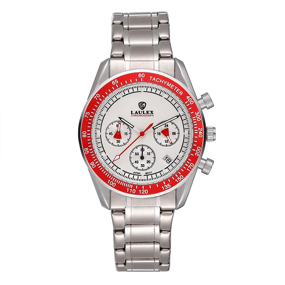 Hot selling men's leisure watch multifunctional flame red three eyes blue gold classic fashion timing automatic calendar watch