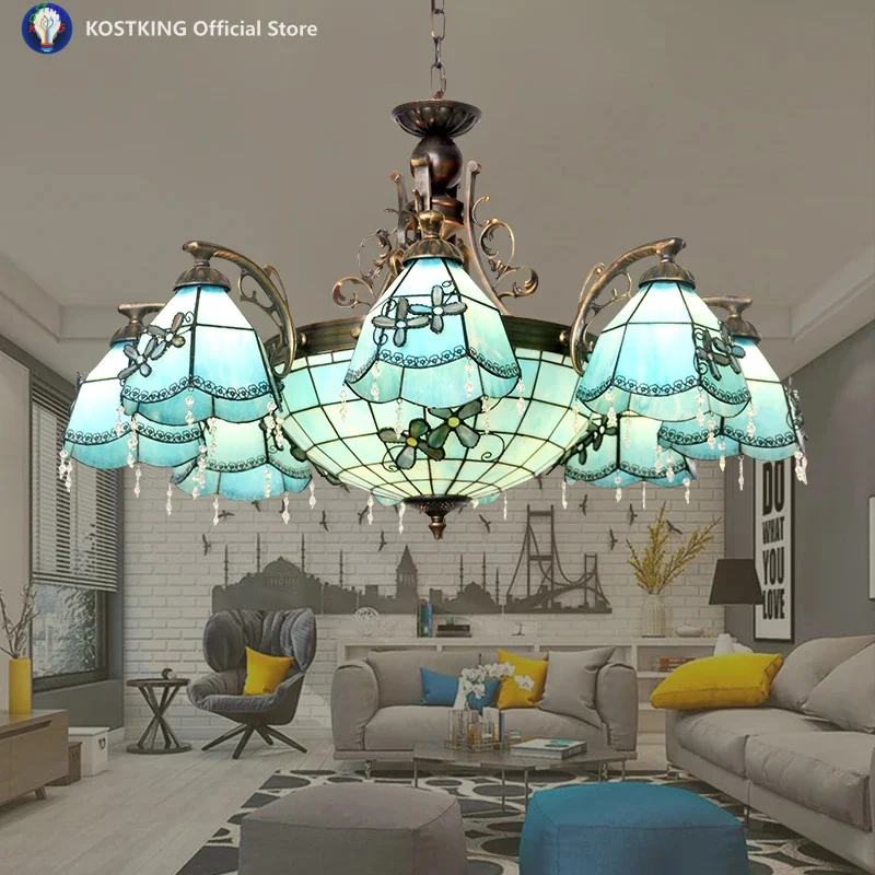 Tiffany Luxury Crystal Chandelier Ceiling Light Blue Hotel Project Large Chandeliers Home High-End Fashion Art Restaurant Lamp