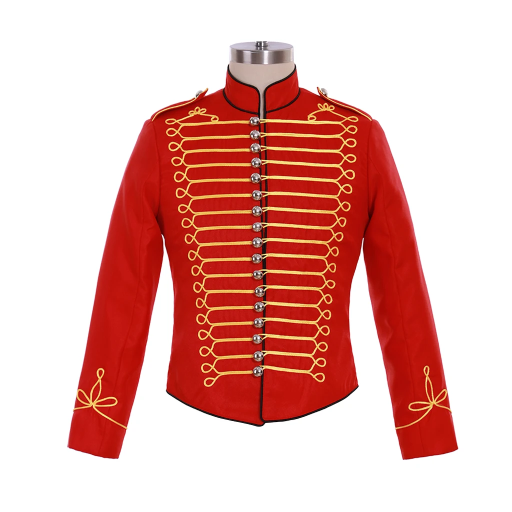 Men's Golden Embroidery Hussar Parade Jacket Gothic Steampunk Military Parade Uniform Musical Stage Performance Singer Coat