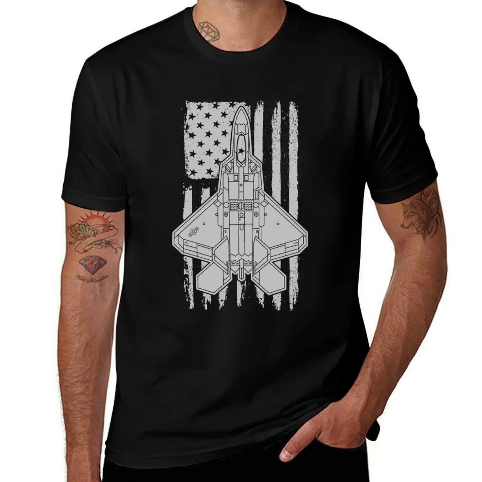 

F22 Raptor Fighter Jet Airplane American Flag F22 Gear T-Shirt graphic tee shirt Blouse heavyweights mens workout shirts